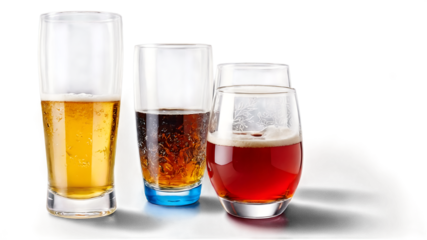 Refreshing beverage served in a glass with ice cubes isolated on a clean PNG background, showcasing vibrant colors and frosty texture, ideal for drink advertisements, summer promotions, and beverage-r