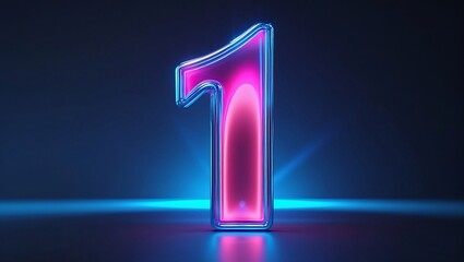 vibrant neon number one glowing in blue and pink against a dark backdrop, showcasing modern design and digital art aesthetics