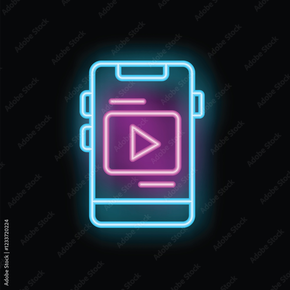 Aufkleber neon sign of a smartphone with a video player app interface on the screen