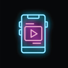 Neon sign of a smartphone with a video player app interface on the screen