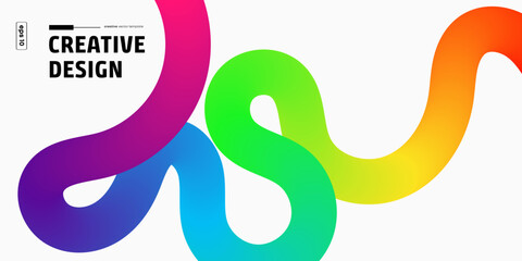 Rainbow Abstract Curves Colorful Swirls, Creative Design Background