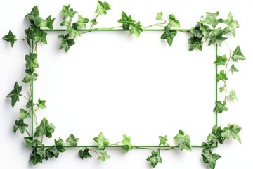 A sleek emerald green rectangular border, elegantly intertwined with lush ivy vines, set against a clean white background, providing generous negative space for branding or creative design 