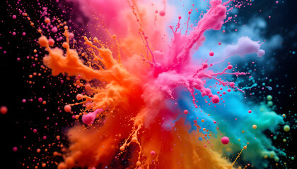 Bold neon splashes of color against a dark background create a glowing energetic vibe with a futuristic edge