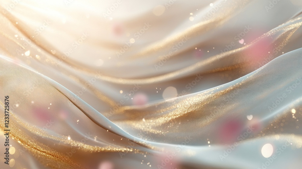 Poster Elegant flowing fabric with soft golden highlights and bokeh
