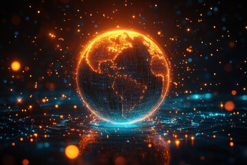 Obraz premium Glowing digital Earth surrounded by sparkling particles