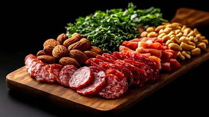 Artisan Charcuterie Board with Nuts and Greens