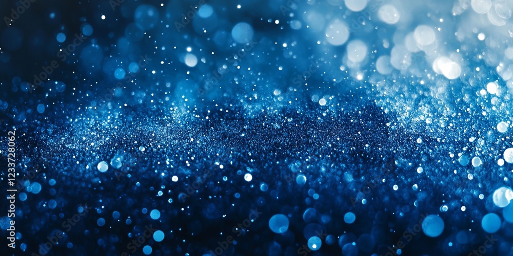 Poster an abstract blue background with bokeh lights. the bokeh lights are out of focus, creating a soft an