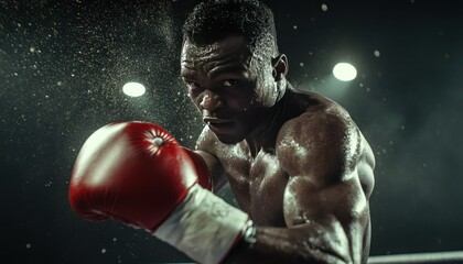 Powerful Boxer in Action: Sweat, Muscle, and Determination