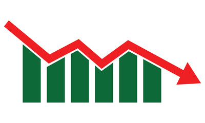Down growth bar icon vector set. Growth decrease, business bar sign, loss growing, downward trend bar symbol, market chart, unsuccess chart. Vector illustration.
