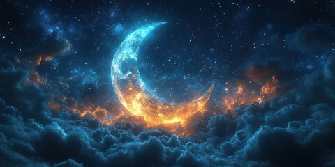 Fototapeta premium Crescent Moon in a Celestial Dreamscape