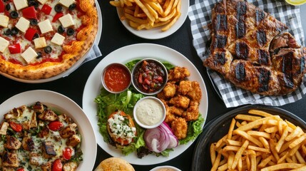 Delicious restaurant food variety overhead