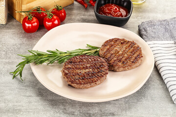 Grilled two beef burger cutlet