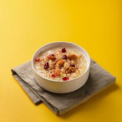 Turkish traditional dessert ashura on yellow background