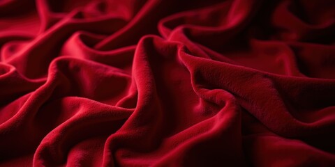 Fototapeta premium Deep crimson red velvet radiates with a luxurious, soft texture in an intimate close-up. Its velvety touch enhances its rich vibrancy, inviting touch and admiration