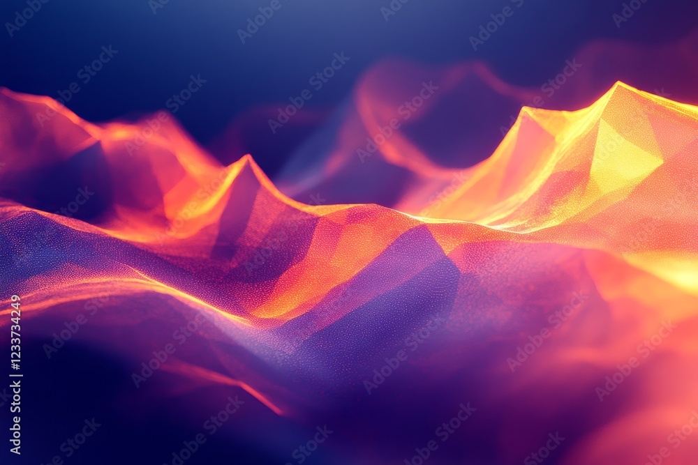 Poster abstract glowing vibrant wave arcs forming dynamic polygonal textures, generative ai