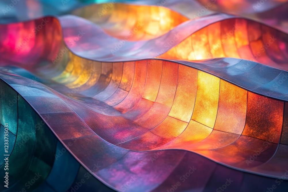 Poster abstract translucent glowing grids forming chaotic polygonal textures, generative ai