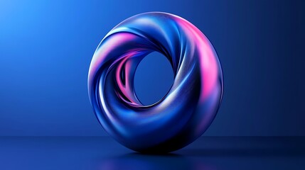 Abstract Blue Torus Shape with Pink Highlights