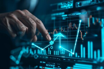 Businessman with financial charts and graphs on virtual screen