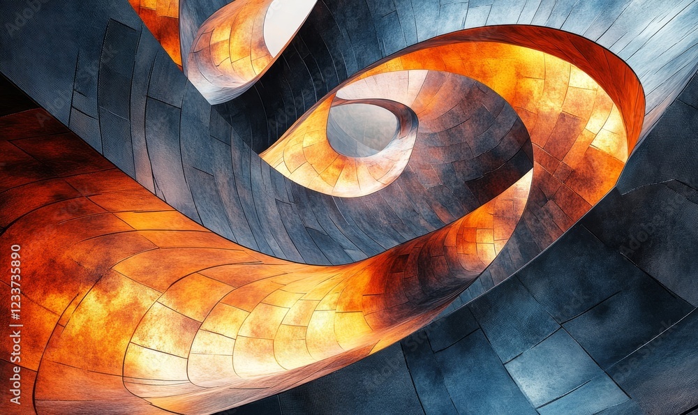 Poster abstract translucent glowing polygonal wave arcs forming grids, generative ai