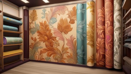 Vibrant Wallpaper Display in a Shop Capturing the Allure of Modern Architecture at Dusk on a Winters Eve