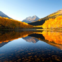 Obraz premium Autumn Lake Reflection in Mountain Valley