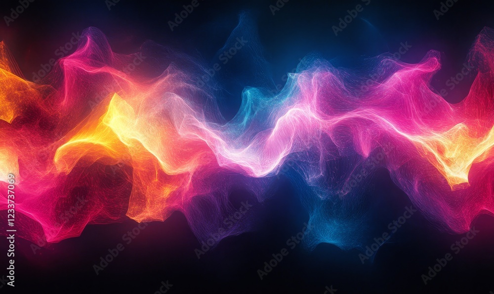 Poster abstract dynamic chaotic glowing grids forming polygonal textures, generative ai