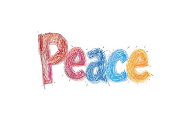 Naklejka premium Colorful Peace Word Hand Drawn Art