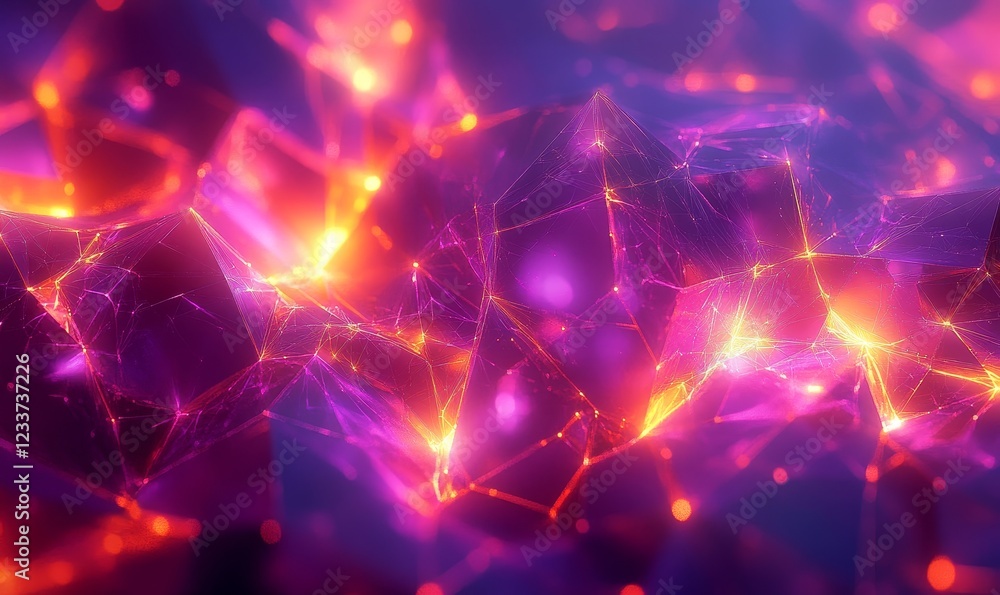 Poster abstract dynamic chaotic glowing grids forming polygonal textures, generative ai