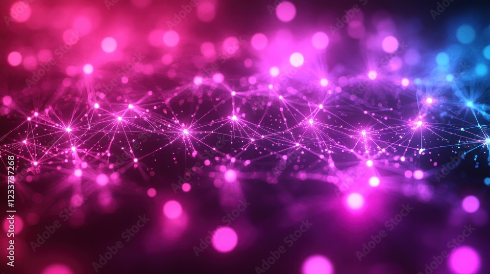 Poster abstract digital network with colorful glowing particles