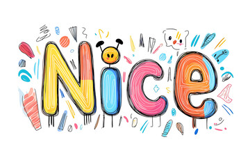 Playful Colorful Nice Word Illustration
