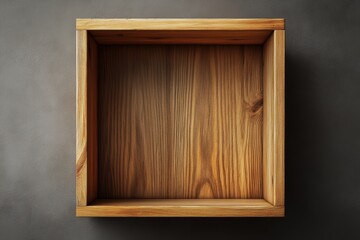 Empty wooden box on gray background, product display