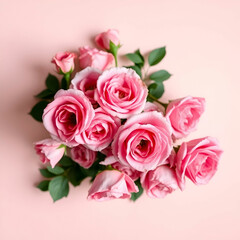 Fototapeta premium Top-View Studio Shot of Pink Rose Flowers