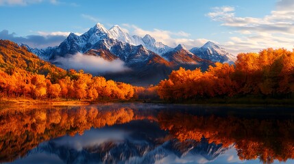 Obraz premium Autumn Landscape with Mountain Reflection