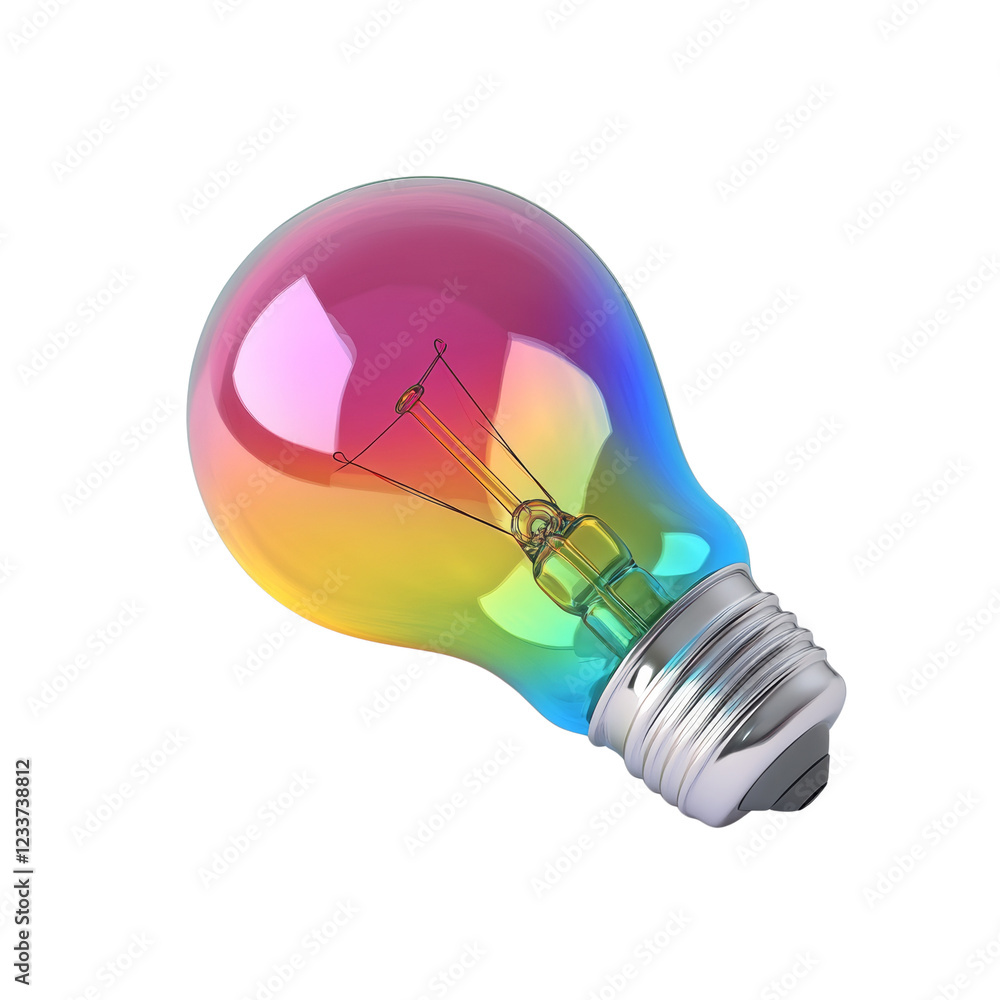Poster a single iridescent lightbulb displays a full rainbow spectrum of colors against a black background.
