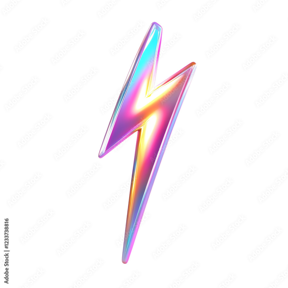 Aufkleber a digitally rendered iridescent lightning bolt symbol showcasing vibrant colors and a glossy finish 