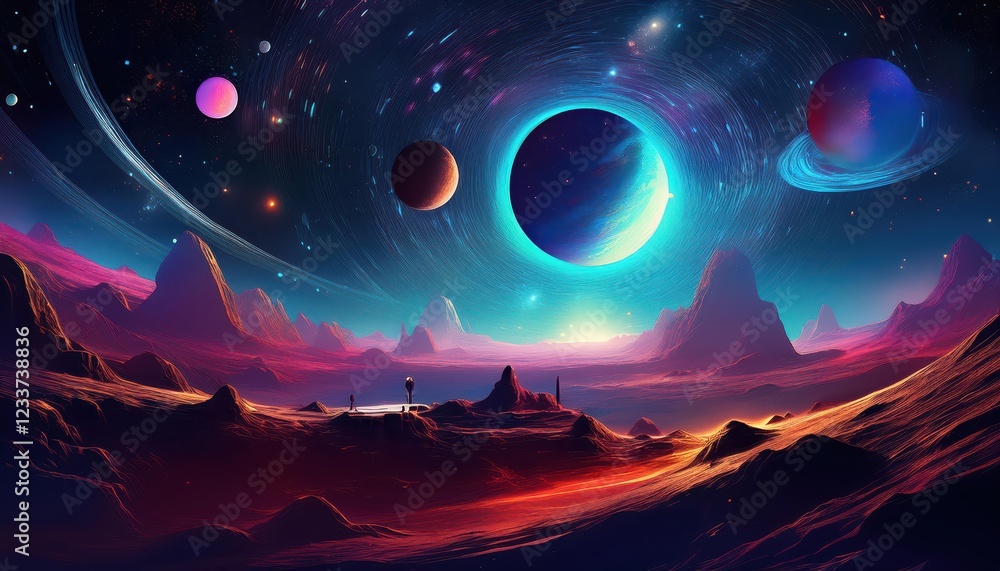 Poster aweinspiring cosmic swirls and nebulae in deep space, bathed in twilights soft glow a voyage into th