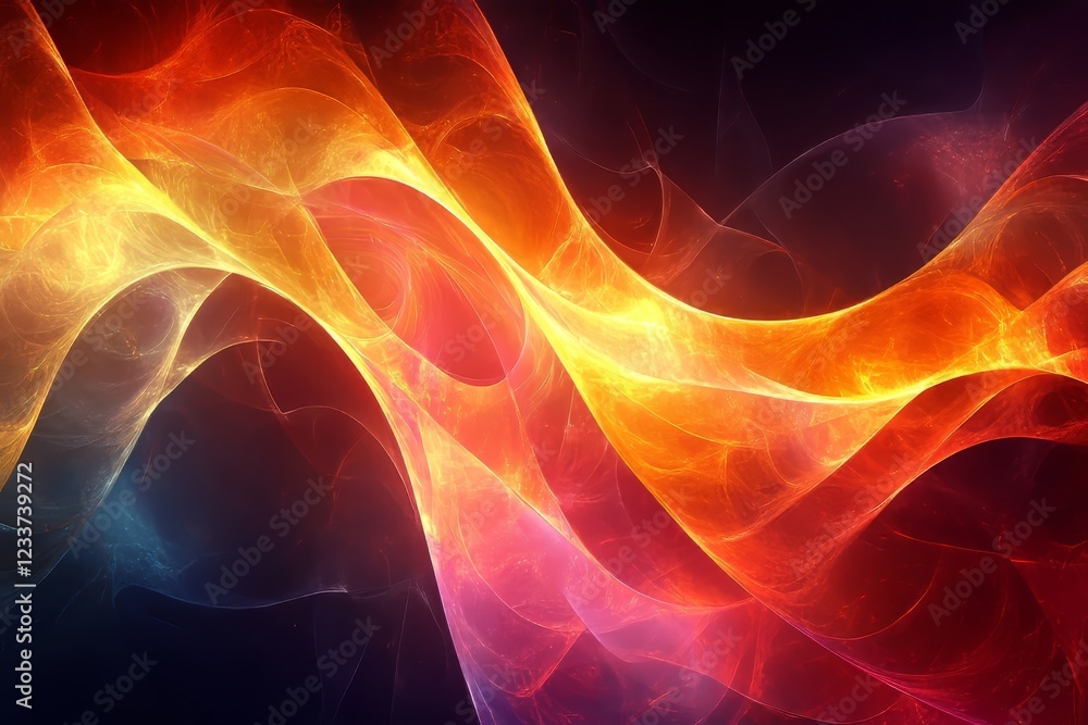 Poster abstract gradient glowing textures forming chaotic wave layers, generative ai