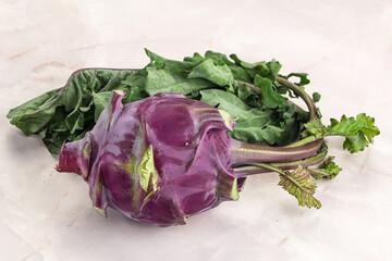 Ripe fresh violet kohlrabi cabbage