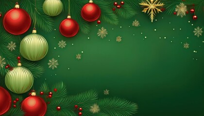 Naklejka premium Enchanting Christmas Wallpaper Featuring a Green Background and Abundant Holiday Decorations, Perfect for Digital Art, Home Decor, or Design Inspiration