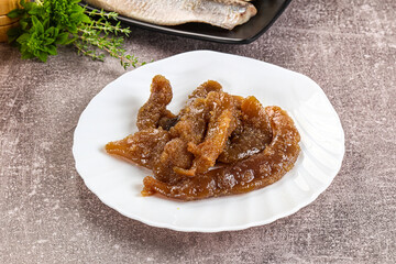 Herring roe snack in the plate