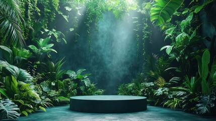 Lush Tropical Paradise: Mystical Green Haven with Circular Platform