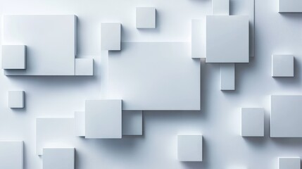 A clean and modern abstract background featuring layered white geometric shapes with subtle shadows.