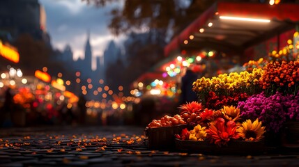 Obraz premium Autumn Night Market Flowers