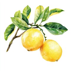 Lemon tree branch lemons watercolor produce.