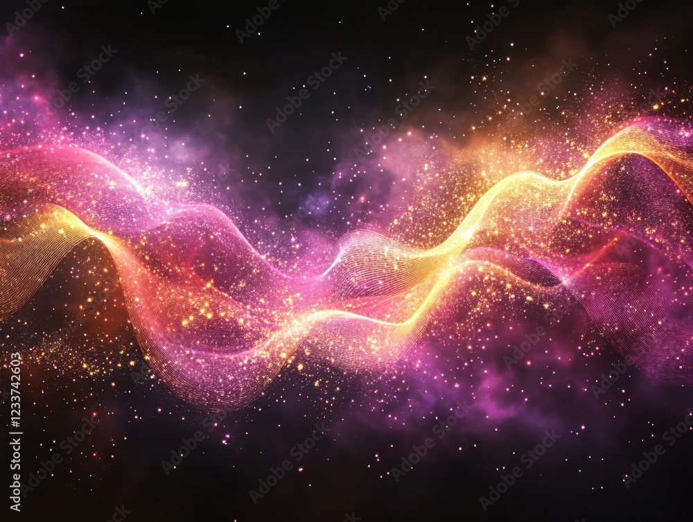 Aufkleber abstract flowing light wave with sparkling particles on dark background vibrant and dynamic