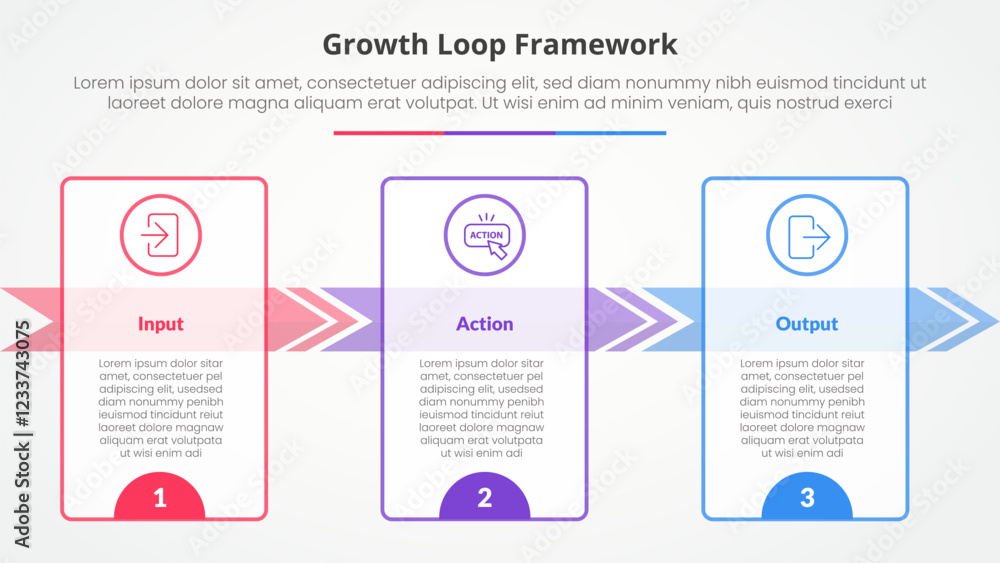 Poster growth loop framework infographic concept for slide presentation with big outline table and arrow ri