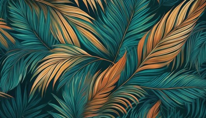 Vibrant Tropical Palm Leaves in a Lush Green Background A Stunning Wallpaper for Tropical Themes, Bringing a Touch of Natures Serenity and Warmth