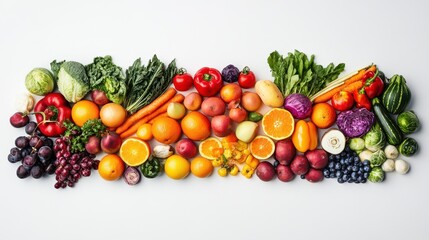 A collection of vibrant organic products arranged on a white background, highlighting fresh and healthy grocery options.