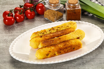 Crispy breaded mozarella cheese sticks
