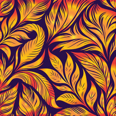 Ornate gold and orange floral pattern on a deep purple background.